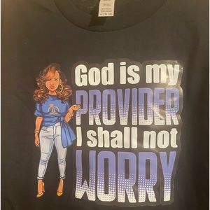 XL, black, women’s T shirt “God is my provider, I shall not worry.”